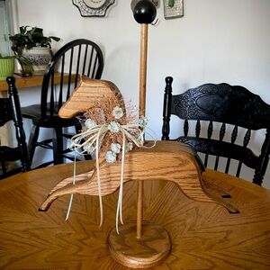 Vintage 80s/90s Handmade Wooden Carousel Horse Decor Floral Midcentury Folk Art